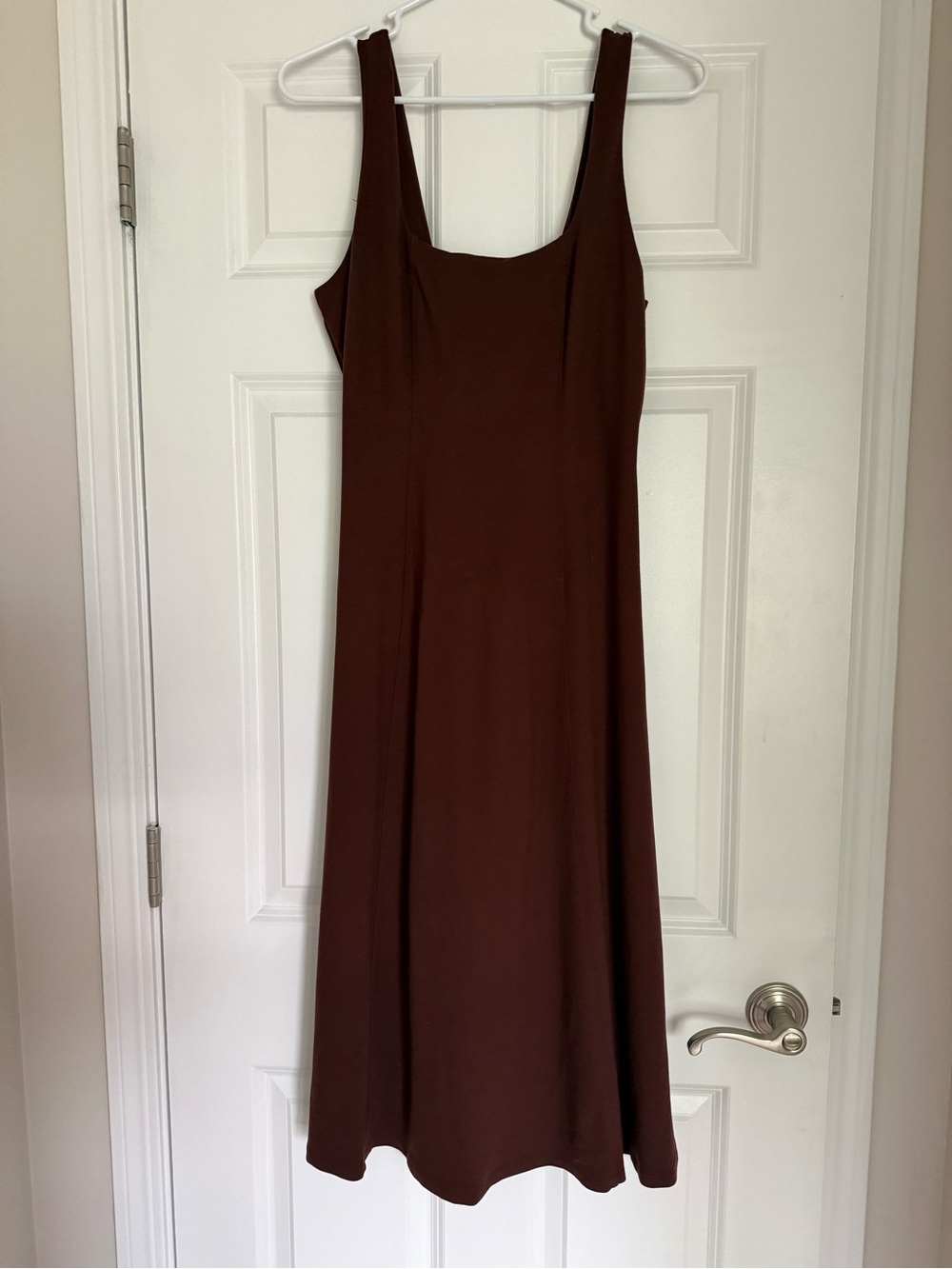 Chocolate Brown Classic Square Neck Midi Dress